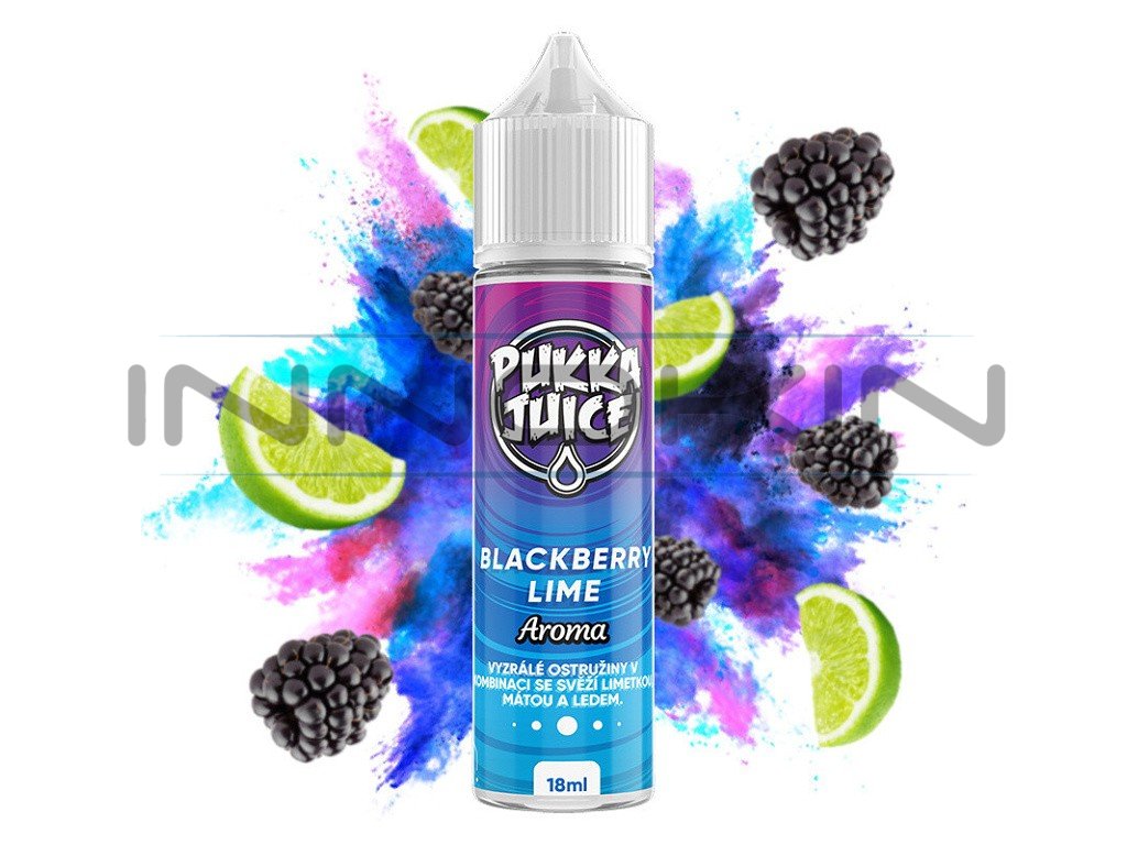 Pukka Juice - Shake & Vape - Blackberry Lime (Chladivá ostružina s citrusy) - 18ml, produktový obrázek.