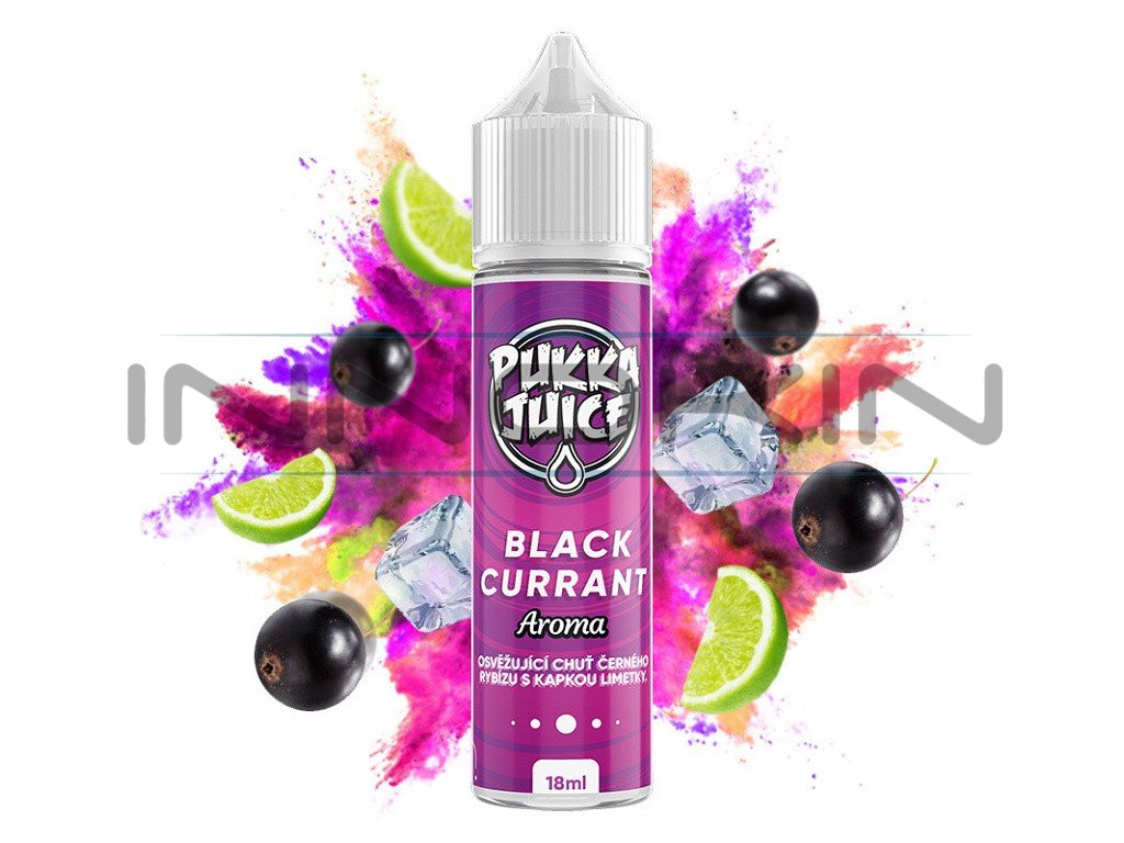 Pukka Juice - Shake & Vape - Blackcurrant (Černý rybíz s kapkou limetky) - 18ml, produktový obrázek.