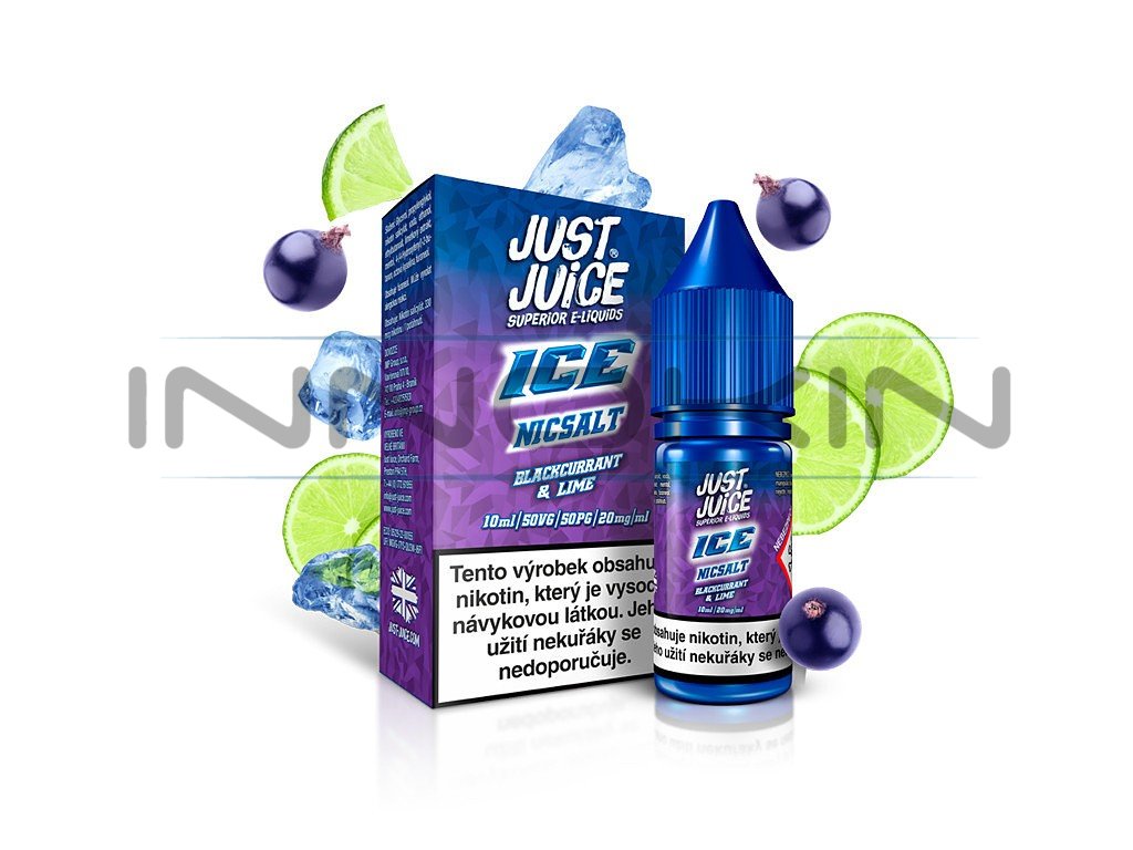 Just Juice Salt - E-liquid - ICE Blackcurrant & Lime (Ledový černý rybíz s limetkou) - 20mg, produktový obrázek.