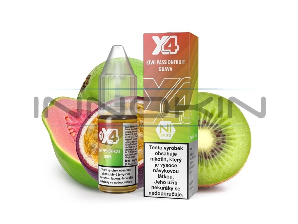 X4 Bar Juice Salt - E-liquid - Kiwi Passionfruit Guava (Kiwi, marakuja a guava) - 10mg, produktový obrázek.