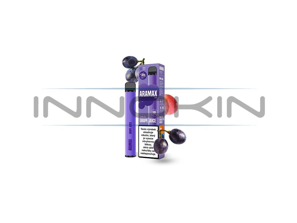 Aramax Bar 700 Disposable Pod (Grape Juice) intenzita nikotinu 20mg tabáková nálepka Kolek Q