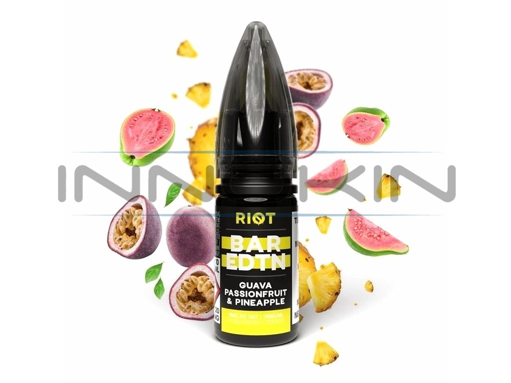 Riot BAR EDTN - Salt e-liquid - Guava Passionfruit Pineapple - 10ml - 20mg, produktový obrázek.