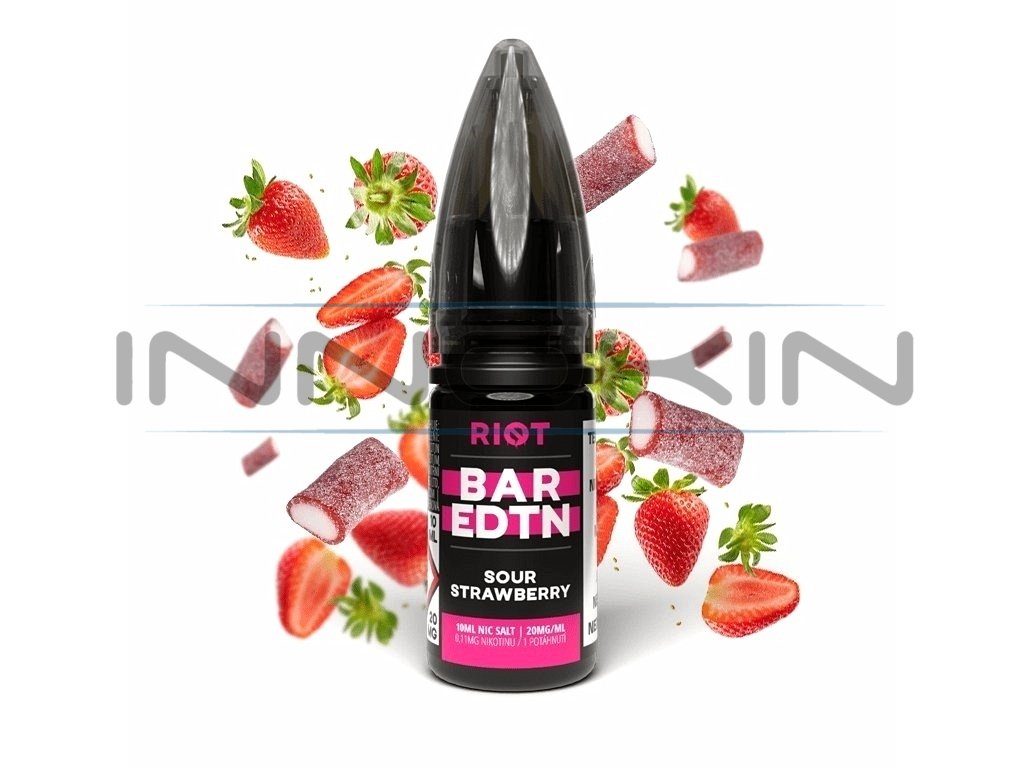 Riot BAR EDTN - Salt e-liquid - Sour Strawberry - 10ml - 20mg, produktový obrázek.