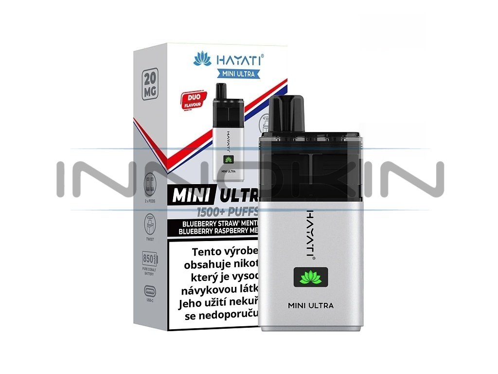 Hayati Mini Ultra 1500 - Blueberry Strawberry Menthol Blueberry Raspberry - 20mg Menthol, produktový obrázek.