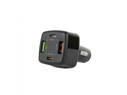 Fast Charger BK365-2PD čtyřportová autonabíječka s rychlonabíjením zobrazená v bočním pohledu s konektorem