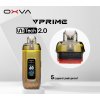 Oxva Vprime s UniTech 2.0 technologií pětivrstvou ochranou proti úniku a detail cartridge s červenou základnou