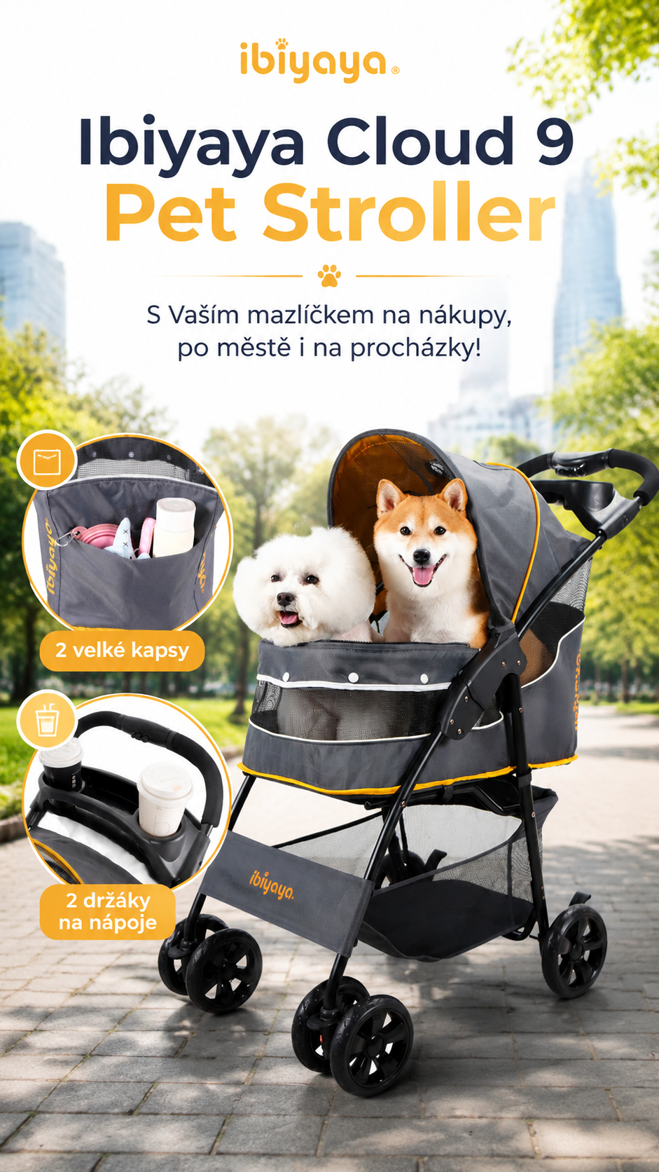 KOčárek pro psy Ibiyaya Cloud 9 Pet Stroller
