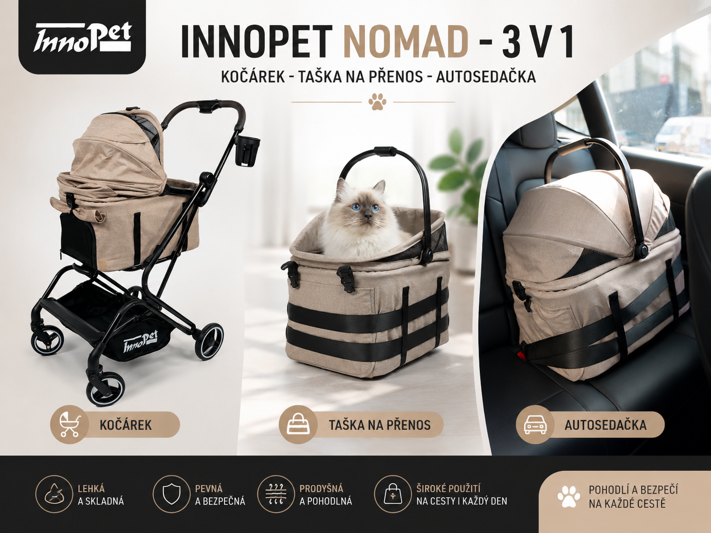 Kočárek pro psy Innopet Nomad - 3 v 1