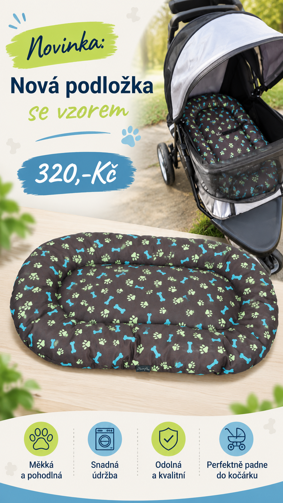 Nová podložka do kočárků pro psy