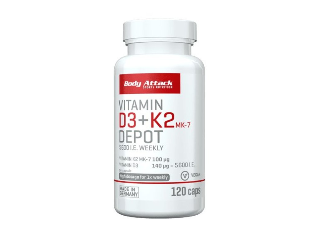 Vitamín D3 + K2 Depot od Body Attack – 120 kapslí pro zdravé kosti, imunitu a vstřebávání vápníku