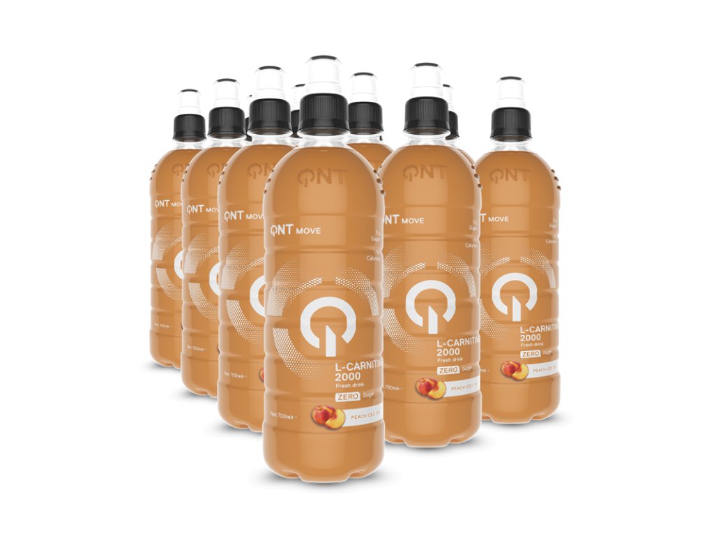 QNT L-Carnitine 2000 mg Broskev / Ledový čaj, Box 12 ks – balení podpory spalování tuků s osvěžující příchutí broskve a ledového čaje.