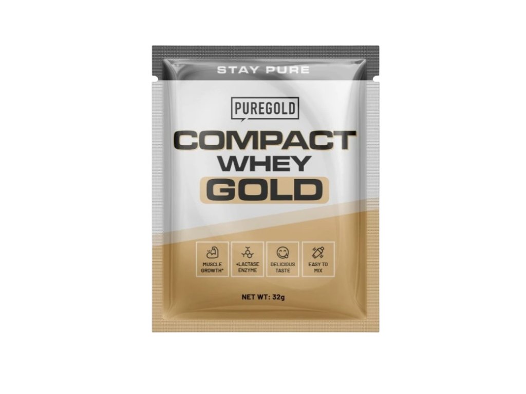 PureGold Compact Whey Protein 32 g – praktické balení, syrovátkový protein pro regeneraci a růst svalů