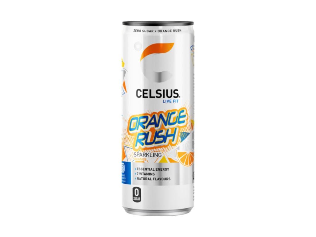 Celsius Energetický Nápoj Pomeranč 355ml – osvěžující nízkokalorický energetický drink s výraznou pomerančovou příchutí