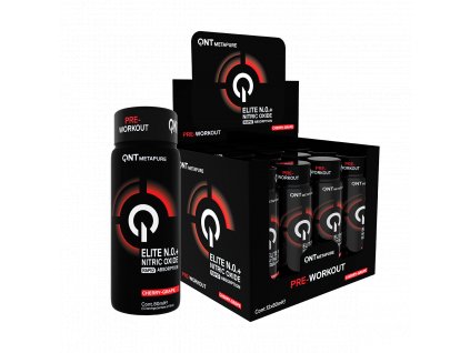 QNT NO+ Elite pre-workout – box 12 shotů pro zvýšení výkonu a napumpování před tréninkem.
