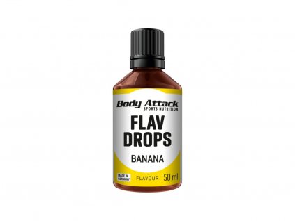Flav Drops Banán Body Attack 50 ml - Intenzivní banánová chuť bez kalorií a cukru pro nápoje a pokrmy.