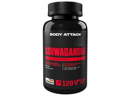 Ashwagandha Body Attack 120 kapslí – přírodní doplněk stravy pro podporu stresu, duševní pohody a fyzické vitality.