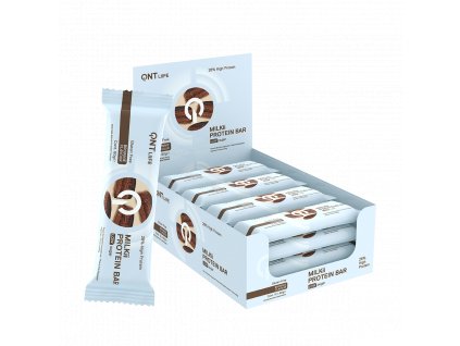 Box 12 kusů QNT proteinových tyčinek Milkii Brownie 60 g – proteinová svačina s chutí brownie, vysoký obsah bílkovin, ideální pro sportovce, fitness a zdravý životní styl.