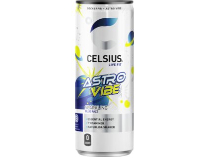 Energetický nápoj Celsius Astro Vibe 355 ml. Osvěžující chuť, podpora energie a zvýšení výkonu bez přidaných cukrů.