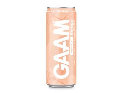 nergetický Nápoj GAAM 330ml, příchuť white peach – osvěžující energetický drink s jemnou chutí bílé broskve pro zvýšení energie a výkonu