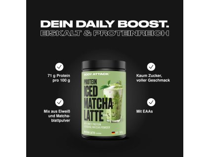 Body Attack Protein Iced Matcha Latte 500 g – syrovátkový protein s japonskou matchou, bez přidaného cukru