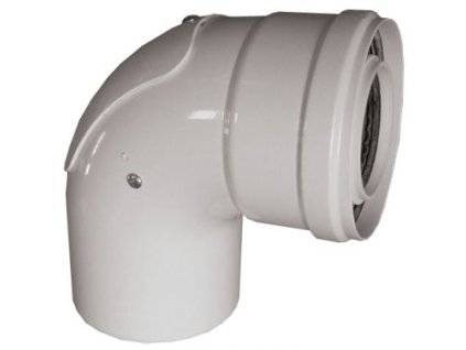 Koaxiálne plastové komínové 90° koleno s revíznym otvorom biele  - priemer DN 60 /100 - dymovod pre plynový (kondenzačný) kotol