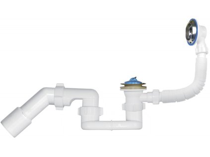 Sifon vanový plochý komplet 6/4" chromová mřížka a přepad, s reduk. rourou 45°40/50mm