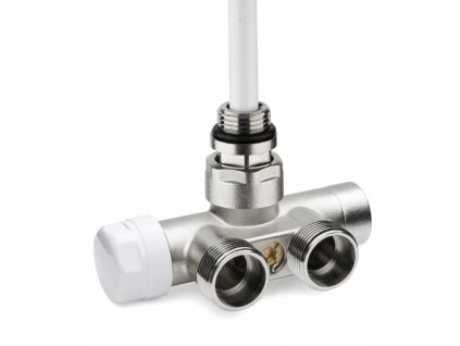 Jednobodový ventil rohový pro koupelnový žebříkový radiátor - poniklovaný