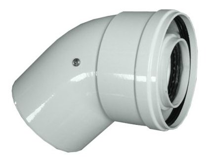 Koaxiálne plastové komínové 45° koleno (hliníkový vonkajší plášť) biele  - priemer DN 60 /100 - dymovod pre plynový (kondenzačný) kotol