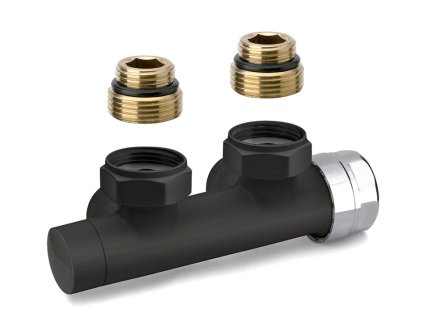 H ventil Design černý termostatický M1/2" rohový se dvěma adaptéry, rozestup trubek 50mm