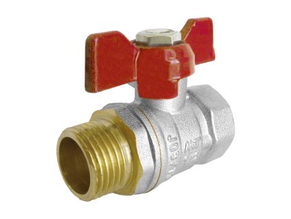 Mosazný kulový ventil - 1/2" MF červený motýl - s vnějším a vnitřním závitem