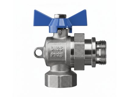 Rohový ventil k rozdělovači bez teploměru MF 1" nikel - modrý