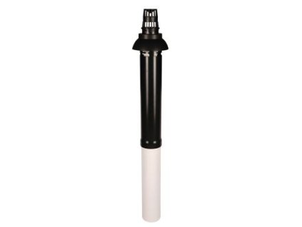 Koaxiálna plastová komínová rúra s ukončením (hliníkový vonkajší plášť) čierna - dĺžka 1330 mm (1,33 m), priemer DN 60 / 100 - dymovod pre plynový (kondenzačný) kotol