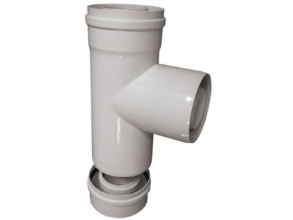Koaxiálny plastový komínový T-kus s revíznym otvorom (hliníkový vonkajší plášť) biele  - priemer DN 80 /125 - dymovod pre plynový (kondenzačný) kotol