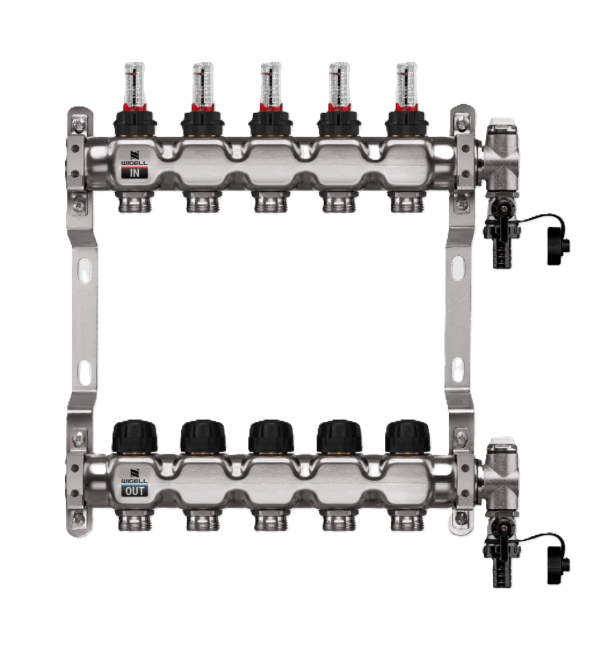 Nerezový rozdeľovač s prietokomermi - 8 okruhov