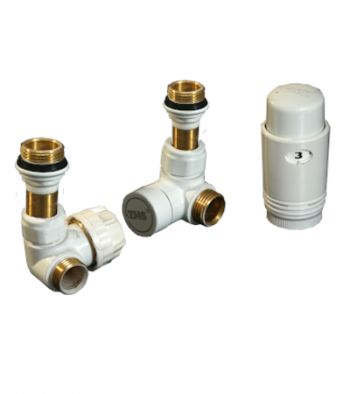Set triaxiálny termostatický ventil biely 1/2” x 16mm + 1/2” x 15mm