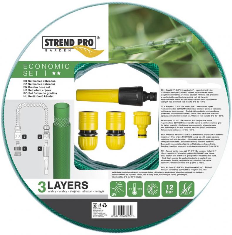 Hadica Strend Pro Economic, 1/2", L-20 M, sada adaptér, dýza, spojky, záhradná