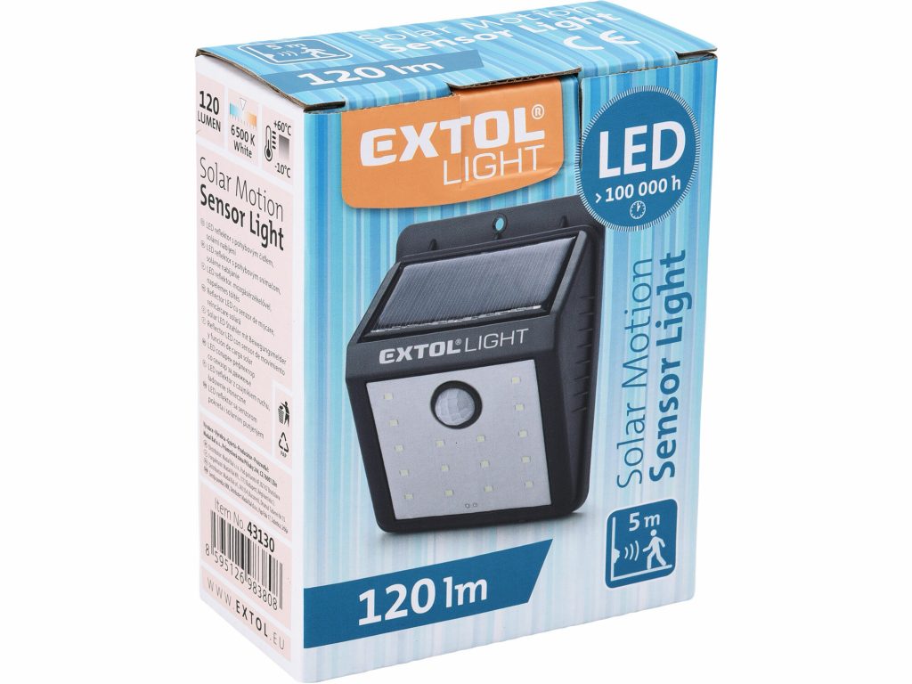 Svetlo LED nástenné so solárnym panelom a pohybovým senzorom, 120lm, 3.7V/1,2Ah Li-ion