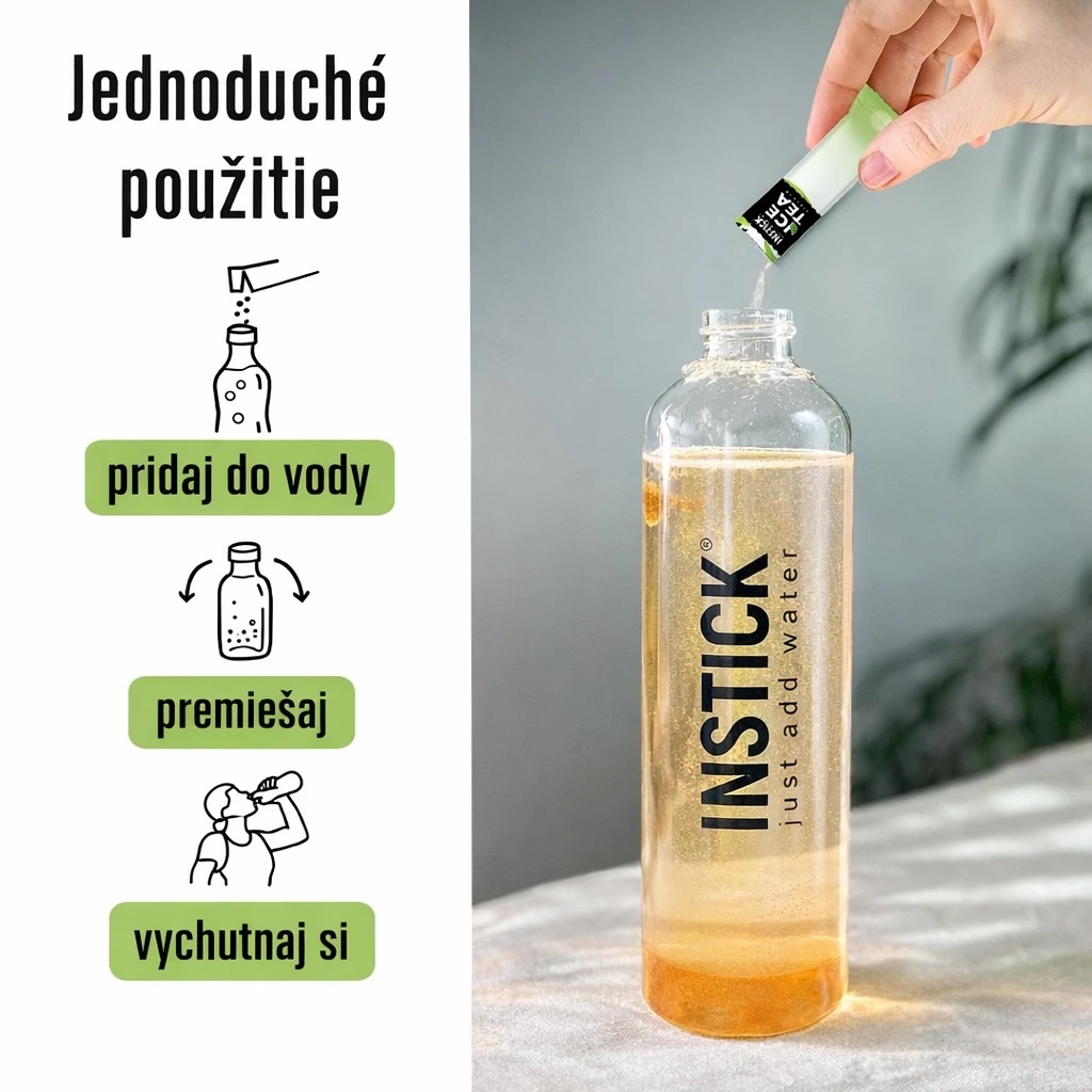 Ako pripraviť nápoj INSTICK Príprava nápoja INSTICK z vlastnej vody v opakovane použiteľnej fľaši