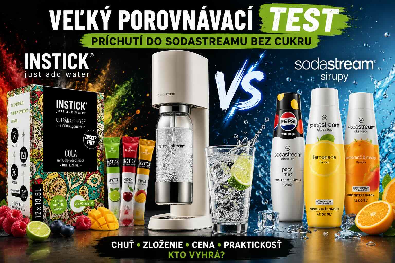 Porovnanie príchutí INSTICK a sirupov SodaStream bez cukru