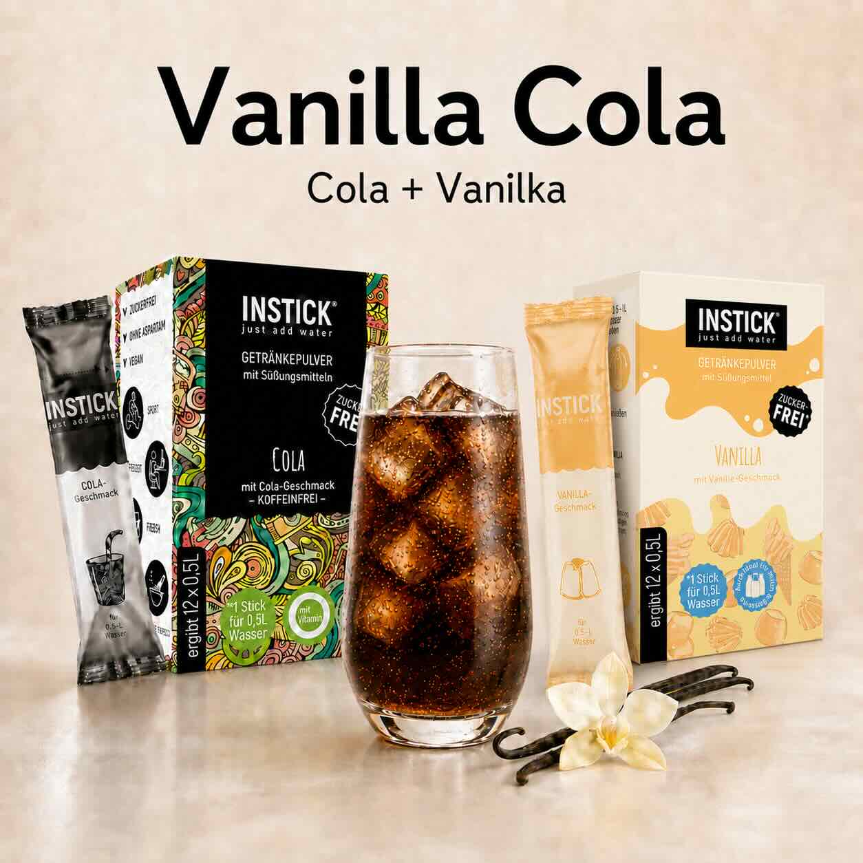 Vanilla Cola bez cukru z INSTICK Coly a vanilkovej príchute