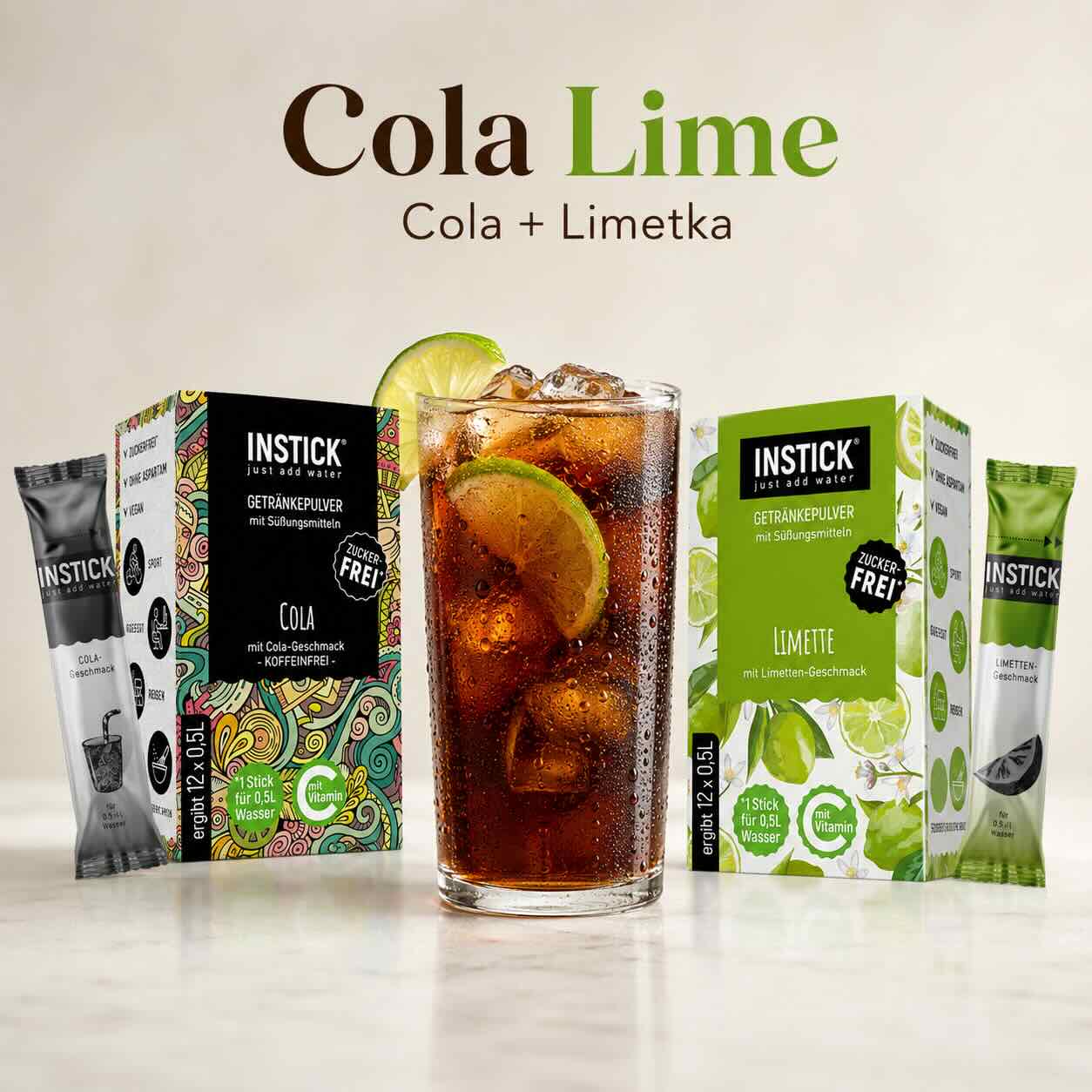 Cola Lime bez cukru z INSTICK Coly a limetkovej príchute