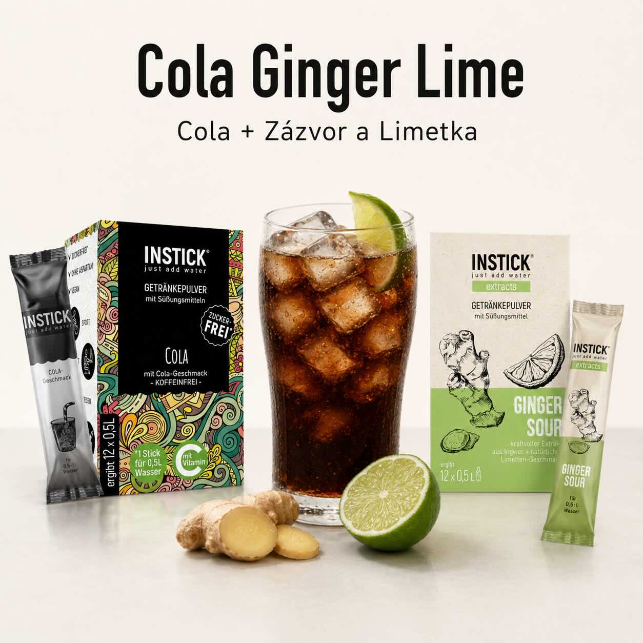 Cola so zázvorom a limetkou bez cukru z príchutí INSTICK