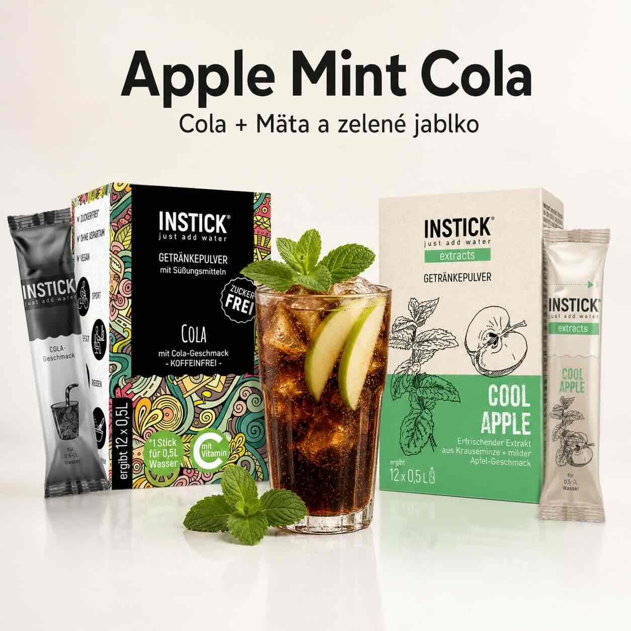 Apple Mint Cola bez cukru z INSTICK Coly, jablka a mäty