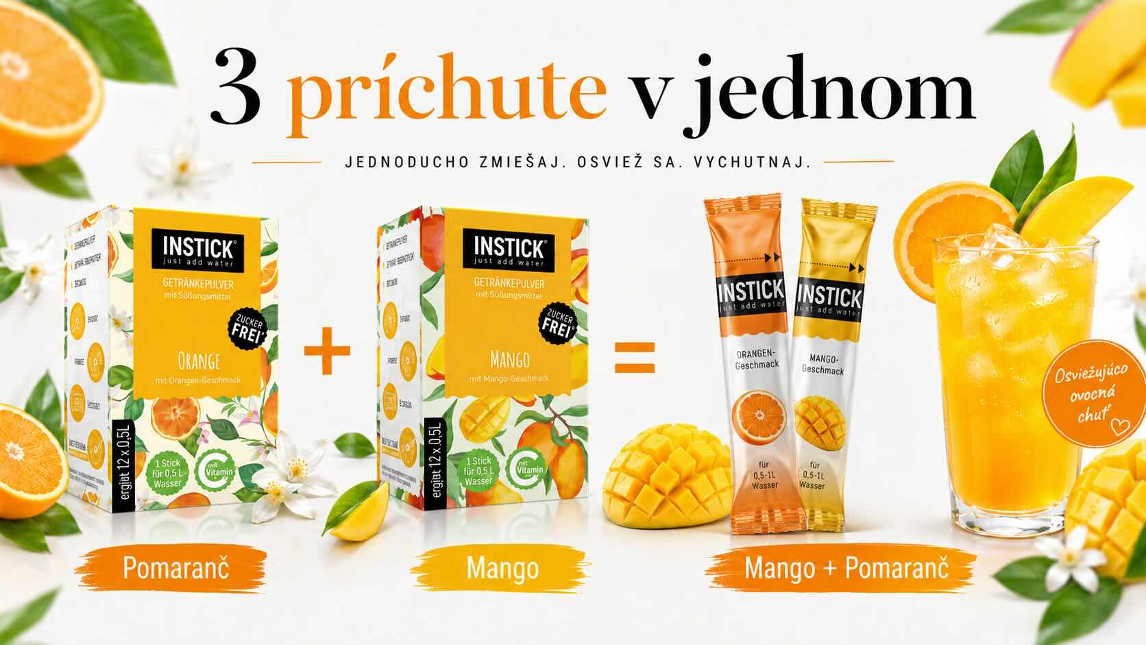Pomaranč a mango ako vlastná kombinácia príchutí INSTICK