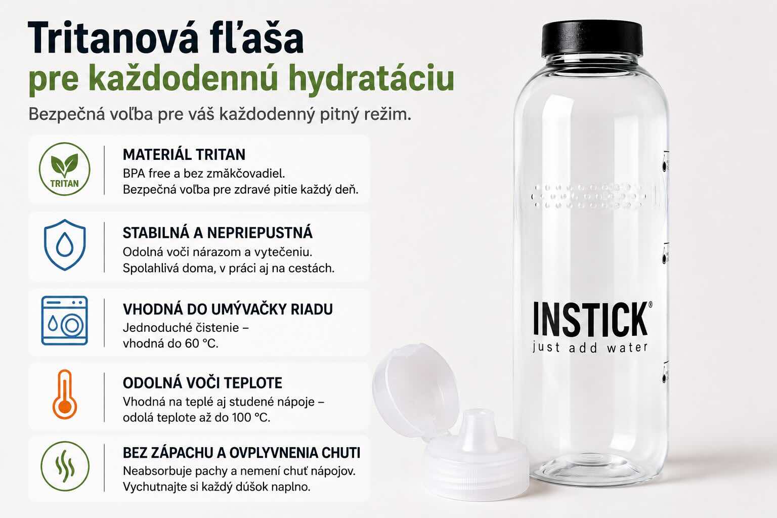 Tritanová fľaša INSTICK BPA FREE na každodennú hydratáciu