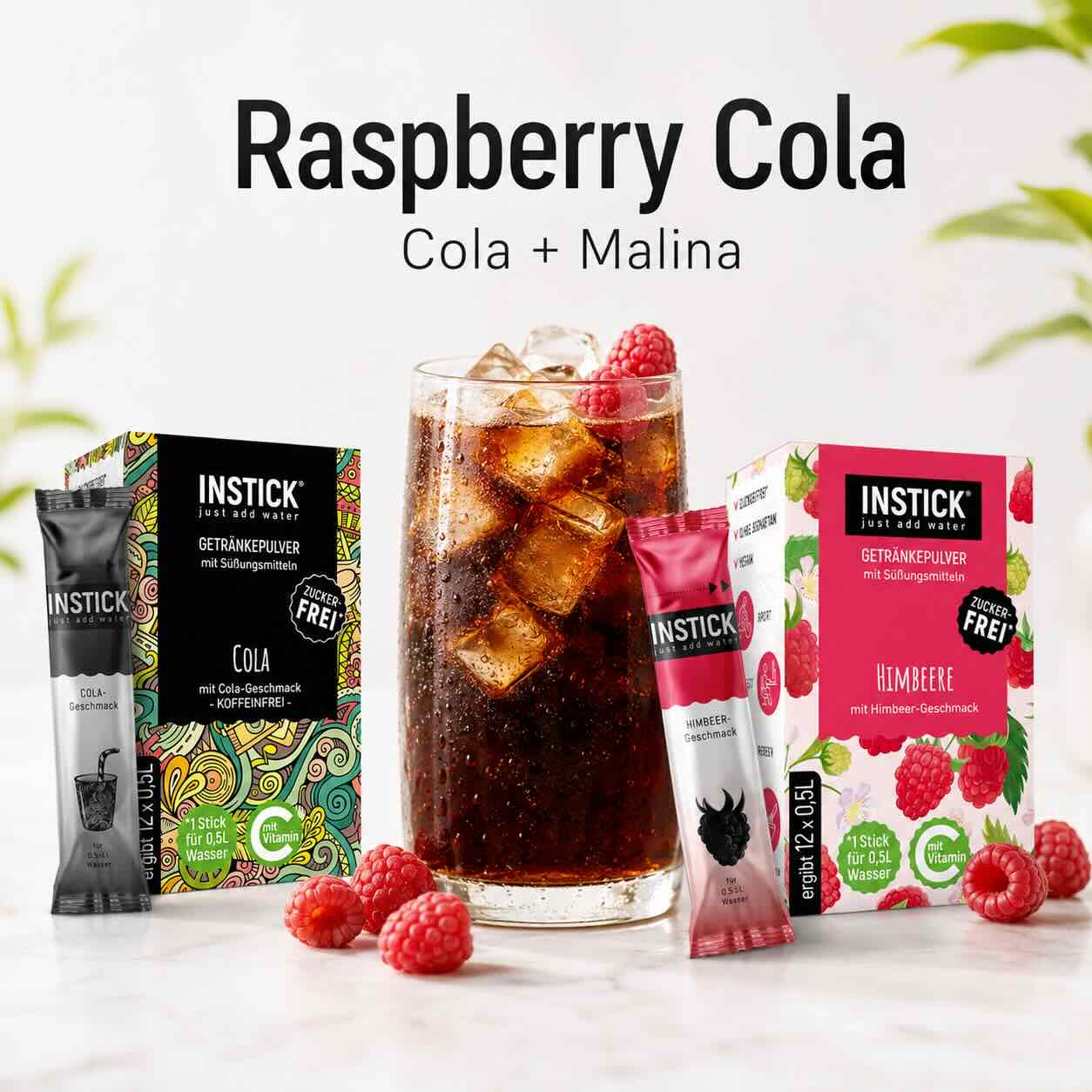 Raspberry Cola bez cukru z INSTICK Coly a malinovej príchute