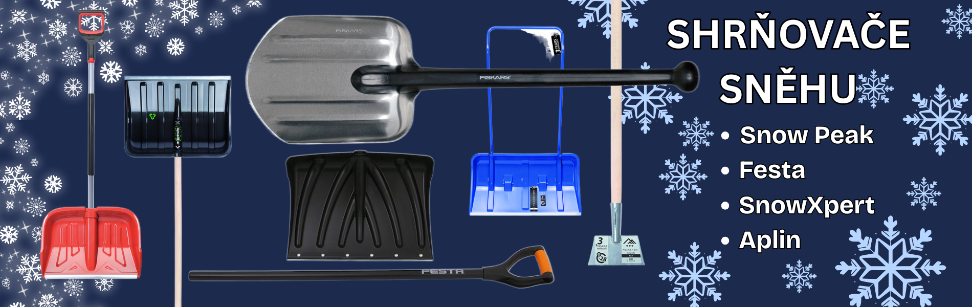 kvalitní odhrnovače sněhu různých tvarů, značek a velikostí