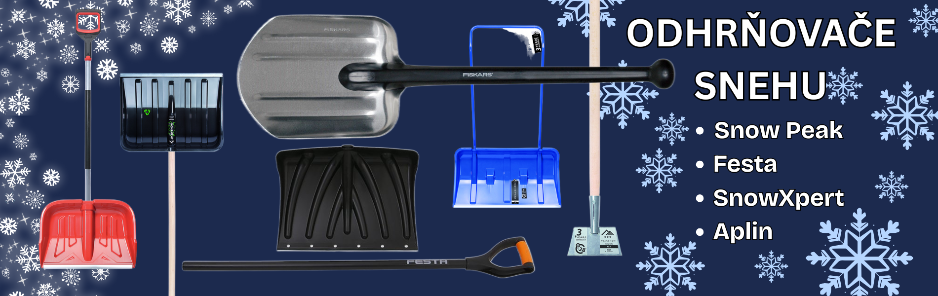 kvalitné odhrňovače snehu rôznych tvarov, značiek a veľkostí