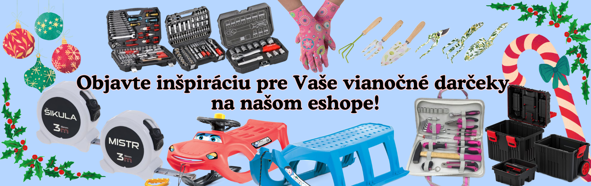 inšpirácia na Vianočné darčeky pre celú rodinu, detské záhradné náradie, gola sady pre profesionálov aj domácich kutilov, Kistenberg kufríky a organizéry, záhradné náradie a rukavice, sady nožov Fiskars, dekorácie do záhrady a domácnosti