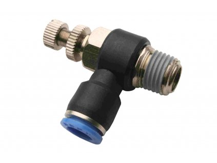 Ventil škrtiaci uhlový 10mm 02 R 1/4" vonkajší závit NSC vzduch